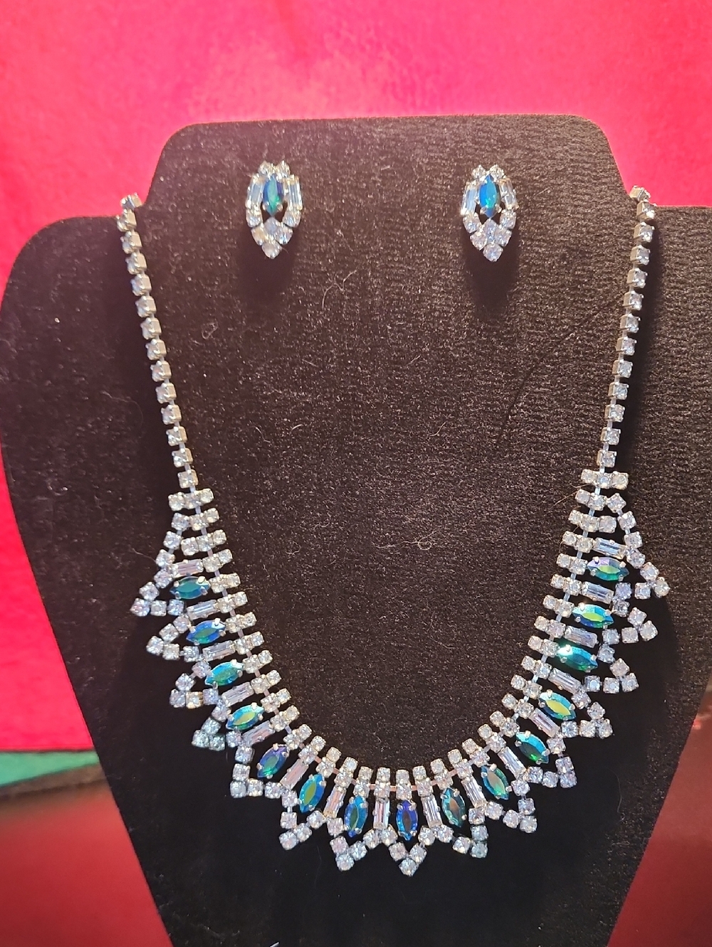 Crystal and Blue Opal Teardrop Necklace & Earring Set - Women Jewelry